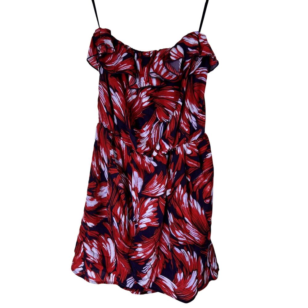 GAP Red & Purple‎ Strapless Ruffle Detail Elastic Waist Faux Wrap Mini Dress L